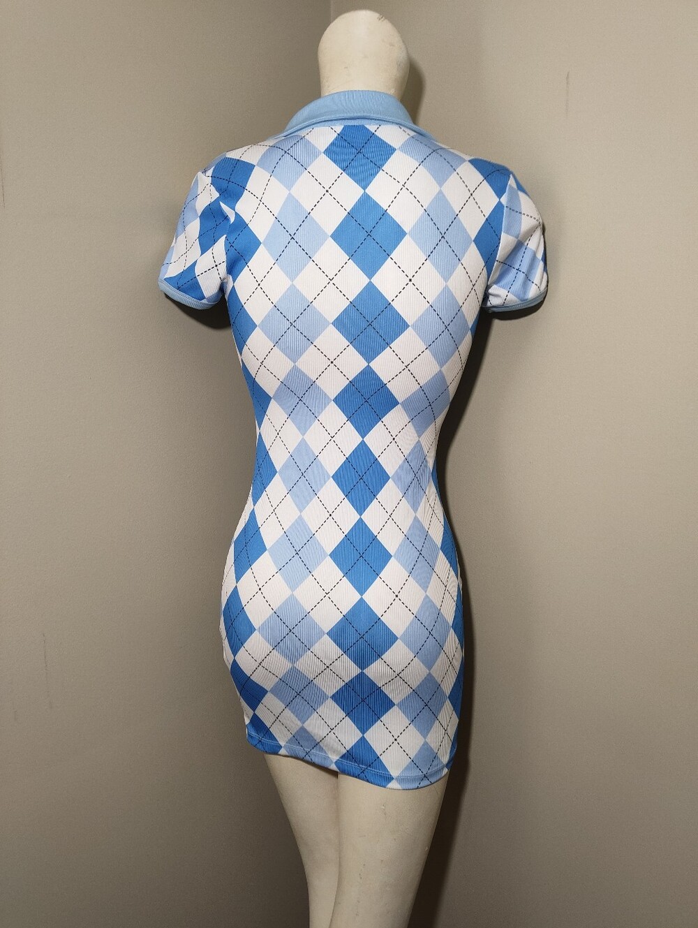 Princess Polly Blue Argyle Ribbed Polo Mini Dress Size 4 - Picture 3 of 7